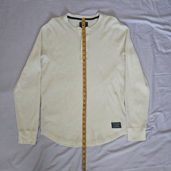 Abercrombie & Fitch Cream Long Sleeve Classic Waffle Henley Shirt Men's Medium - Picture 13 of 13